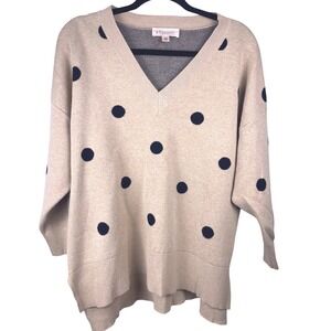Philosophy Woman Polka Dot V Neck Sweater Beige Black 1X Plus Size